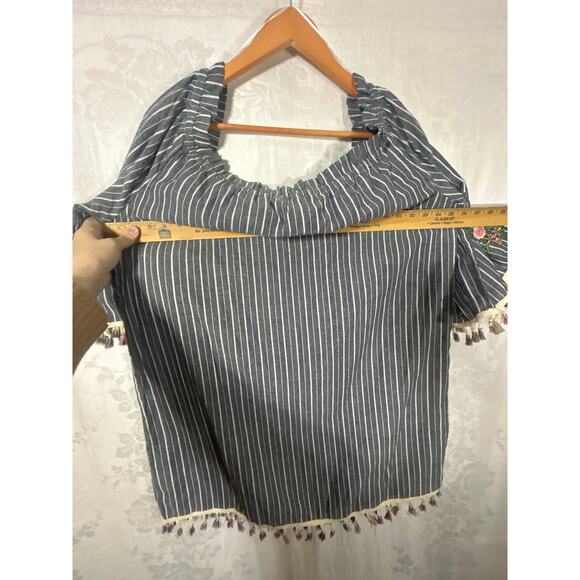 Oddy Shift Dress 3XL NEW Gray White Striped Embroidered Fringe Tassels - Picture 6 of 10